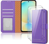 iCatchy For Samsung Galaxy S24 FE Case 2x Screen Protector Flip Wallet Leather Cover Card Holder Kickstand RFID Blocking Magnetic Shockproof Protective Phone Case (Lilac)