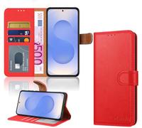 iCatchy for Samsung S25 Case Leather Magnetic wallet Flip Cover Card Holder Kickstand Feature Full Protection Shockproof Phone Cover compatible with Galaxy S25 5G (Red)