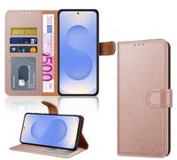 iCatchy for Samsung S25 Case Leather Magnetic wallet Flip Cover Card Holder Kickstand Feature Full Protection Shockproof Phone Cover compatible with Galaxy S25 5G (Rose Gold)