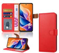 iCatchy for TCL 605 Case with 3 Card Slots Leather Wallet Flip Book RFID Blocking Magnetic Closure Kickstand Shockproof Protective Phone Cover compatible with TCL 605 (Red)