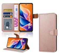 iCatchy for TCL 605 Case with 3 Card Slots Leather Wallet Flip Book RFID Blocking Magnetic Closure Kickstand Shockproof Protective Phone Cover compatible with TCL 605 (Rose Gold)