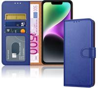 iCatchy iPhone 14 Case 6.1-Inch, Leather Wallet Book Stand view Magnetic Protect RFID Blocking Flip Cover Compatible with iPhone 14 (Blue)