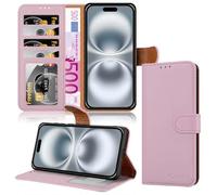 iCatchy iPhone 16 Leather Wallet Case - RFID Blocking Protective Flip Cover with Credit Card Holder Storage & Integrated Kickstand, Rose Gold