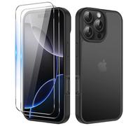 iCatchy Matte Case for iPhone 16 Pro Max 6.9-Inch 2x HD Screen Protector Tempered Glass Shockproof Military Grade Drop Protection, Frosted Translucent Back Phone Cover, Anti-Fingerprint Black