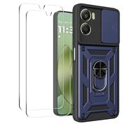 iCatchy Motorola G06 Power Case, Shockproof Rugged Phone Case with Camera Cover, Ring Holder Kickstand & 2 Screen Protectors, Heavy Duty Protective Cover for Moto G06 (Blue)