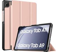 iCatchy Samsung Galaxy Tab A11 / Tab A9 8.7 Inch Case, PU Leather Smart Flip Cover Two View Angle with Translucent Hard Shell Back (Rose Gold)