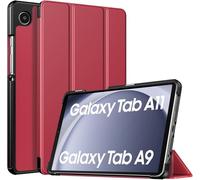 iCatchy Samsung Galaxy Tab A11 / Tab A9 8.7 Inch Case, PU Leather Smart Flip Cover Two View Angle with Translucent Hard Shell Back (Red)