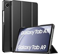 iCatchy Samsung Galaxy Tab A11 / Tab A9 8.7 Inch Case, PU Leather Smart Flip Cover Two View Angle with Translucent Hard Shell Back (Black)