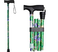 iCatchy Walking Flexible Stick, Easy Adjustable Height Folding Extendable Walking Aid Mobility Aid Collapsible Walking Stick for Unisex UKCA Approved (Green Flower)