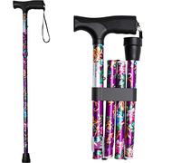 iCatchy Walking Flexible Stick, Easy Adjustable Height Folding Extendable Walking Aid Mobility Aid Collapsible Walking Stick for Unisex UKCA Approved (Purple Flower)