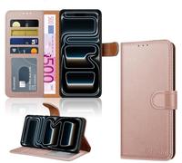 iCatchy Wallet Case for iPhone 17 Pro Max, Leather Flip Folio Phone Cover with 4 Card Holder, Magnetic Closure, Kickstand & RFID Protection, Rose Gold