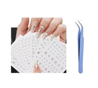 ICATUENY 6 Sheets Star Nail Art Stickers, Moon Star Heart Nail Supplies, Self-Adhesive Nail Decals, DIY Nail Art Designs, Tweezer Included