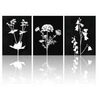 ICBCGS 3pcs Canvas Wall Art Poster, Flower Plant Painting Printed Wall Decor, Nature Botanical Black Pictures for Living Room Bedroom Office Home Decoration 30x40cm Unframed
