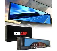 ICBEAMER 14.2" 360mm Easy Clip on Universal Fit Wide Angle Panoramic Auto Interior Rearview Mirror Flat Blue Tint Surface