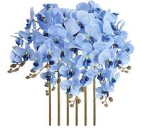 ICBOX 38 Inch 6 PCS Faux Orchid Fake Orchid Velvet Artificial Orchids Blue Orchid Artificial Flowers Long Stem Artificial Flowers for Tall Vase for Home Wedding Decoration(Blue)