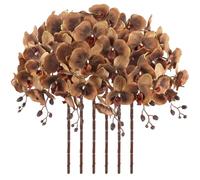 ICBOX 41in Orchids Artificial Flowers Fake Orchid 6PCS Velvet Silk Orchids That Look Real Long Stem Artificial Flowers for Tall Vase for Home Party Fall Halloween Décor (Coffee)