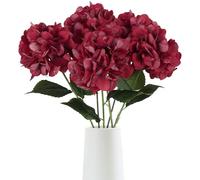 ICBOX 6pcs 28in Red Hydrangea Artificial Silk Flowers for Tall Vases, Lifelike Faux Hydrangea for Wedding Baby Shower Party Home Table Centerpieces Decoration
