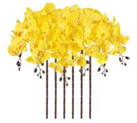 ICBOX 6PCS 41in Orchid Flowers Artificial Orchid Stems Velvet Silk Orchids That Look Real Long Stem Artificial Flowers for Tall Vase for Fall Home Wedding Party Décor (Yellow)