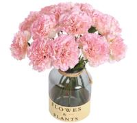 ICBOX Artificial Carnation Flowers - 15pcs Pink Silk Flowers with Stems for Home Decor, Wedding, Bridal Bouquet, Anniversary, Birthday and Floral Arrangements