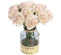 ICBOX Artificial Carnations Pink Silk Flowers 15pcs Fake Carnation Artifcial Flowers with Stems for Home Decor Wedding Bridal Bouquet Anniversary Birthday Floral Arrangements (Pink in White