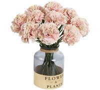 ICBOX Light Pink Artificial Carnation Silk Flowers 15pcs Fake Carnation Pink Artifcial Flowers with Stems for Home Decor Wedding Bridal Bouquet Anniversary Birthday Floral Arrangements (Light Pink