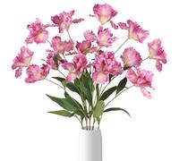 ICBOX Pink Iris Flowers 5PCS 15Heads Silk Iris Flowers with Stems 35.4" Long Stem Artificial Flowers for Living Room Kitchen Party Decorations Wedding Bridal Bouquet Table Decor for (Pink)
