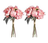 ICBOX Pink Peonies Artificial Flowers 2 Bouquets Vintage Fake Peonies 14pcs Heads Silk Flowers with Stems for Wedding Decoration Bride Bouquet Faux Flowers Crafts Floral Arrangement (Pink)