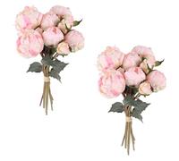 ICBOX Pink Peonies Artificial Flowers 2 Bouquets Vintage Peonies 18pcs Pink Peonies with Single Long Stems Silk Flowers for Wedding Decoration Bride Bouquet Flowers Crafts Floral Arrangement (Pink)
