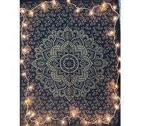 ICC Black and gold Small Wall Tapestry Bedroom Aesthetic Hippie Boho Bohemian Mandala Trippy Hanging Tapestries College Dorm Decor Golden Sheet Blanket Hippy Room Decorative 30 x 40 Inch