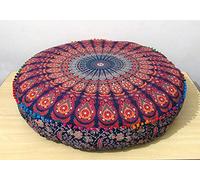 ICC Large Hippie Mandala Round Floor Pillow Cover Ottoman Pouf Cover Daybed Oversized Cotton Cushion Cover with Heavy Duty Zipper Seating Ottoman Poufs Dog-Pets Bed (Multi Peacock, 35" Round)