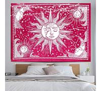 ICC Sun and Moon Tapestry Black White Tapestry Wall Sheet Hanging Room Decor Bedroom Aesthetic Tapestries Mystic Art Ceiling Blanket Home Living Psychedelic Mystical Star Red 30 x 40 Inches
