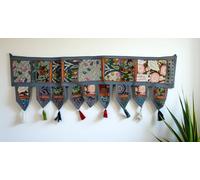 ICC valances for windows Toran Cotton Vintage Patchwork Door Hanging Valance Window Hand Embroidered Bohemian Decor Living Room Wall bedroom living room Home Handmade Decorations Grey 42 Inches