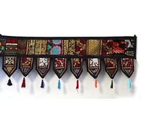 ICC valances for Windows Toran Cotton Vintage Patchwork Door Hanging Valance Window Hand Embroidered Bohemian Decor Living Room Wall Bedroom Living Room Home Handmade Decorations Black 42 Inches