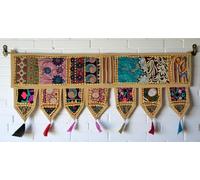ICC valances for Windows Toran Cotton Vintage Patchwork Door Hanging Valance Window Hand Embroidered Bohemian Decor Living Room Wall Bedroom Home Handmade Decorations Camel Brown 42 Inches
