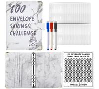 iccttoo 100 Envelope Challenge Binder,Money Saving Wallet Budget Binder for Planning Cash Stuffing Planne with Magnetic Buckle Cash Stuffing Binder Budget Planner with Cash Envelopes (White)