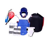 ICDKOYK Complete Taekwondo Sparring Protective Gear Set Karate Sparring Gear Kickboxing Headgear Arm Guards Easy Organization Thickened Adjustable Padded Taekwondo Chest Guard, Blue, 130 to 150cm