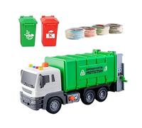 ICDKOYK Friction Powered Garbage Truck Toy Simulation Trash Truck With Dumping Function Includes Garbage Cans And Cards For Kids Educational With Lights And Sounds, Green