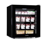 Klarstein IceAge Freezer - Freezer with Glass Front, Thermostat with 5 Levels, 0 to -18 °C, Height compensating feet, Steel housing, EEC E, 3 Shelves, 88 litres