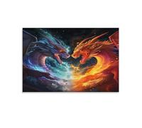 Ice And Fire Dragon Art - Oil Paintings Reproduction Modern Giclee Canvas Print Artwork Pictures on Canvas Wall Art for Home Office Decorations 24x36inch(60x90cm)