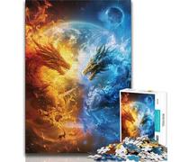 Ice And Fire Dragon Jigsaw Puzzles for Teenagers 1000 Piece Puzzle,Fun Games Every Piece Is Unique - Challenging Family Fun Game 50x75cm