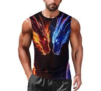 Ice And Fire Dragon Men's Tank Tops Sleeveless Muscle Vest Workout Gym Shirts Tshirt M