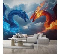 Ice and Fire Dragon Wallpaper for Living Room, Fantasy Animal Wall Mural for Bedroom, Non-Woven Photo Wallpaper Home Decor 400X280cm, Wall Decoration D19