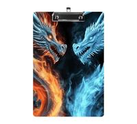 Ice and Fire Dragons Acrylic Clipboard A4, Durable Smooth Writing Board with Metal Clip, Portable Wall Mountable Document Clip Board for Office Classroom Nurses and Teachers