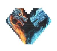 Ice And Fire Dragons Building Block Puzzle Heart Shaped Personalized Photo Building Blocks Puzzles Family Keepsake Diy Romantic Home Decor Anniversary Birthday Gifts For Her, Him, Lovers, Couples