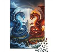 Ice And Fire Dragons Confrontation 1000-Piece Jigsaw Puzzle for Adults, 38x26cm/1000pcs, Fresh Winter Hobby, Quiet Evening Activity And Winter Weekends