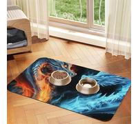Ice and Fire Dragons Dog Food Mats for Floors, 12x18 Inch Non-Slip Super Absorbent Pet Food Mat, Dishwasher Dog Mat for Food and Water, Cute Quick Dry Pet Feeding Mat for Dogs Puppy Cats
