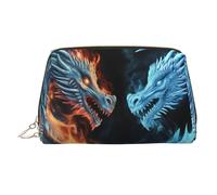 Ice and Fire Dragons Makeup Bag for Women Cosmetic Bags Leather Travel Makeup Case Organizer Waterproof Make up Pouch Open Flat Toiletry Bag Portable Storage Pouch for Travelling, Gold, One Size