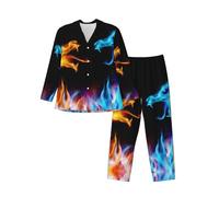 Ice And Fire Dragons Men'S Long-Sleeved Pajama Set Loungewear Leisure Loose Nighttime Sleep Relax Black