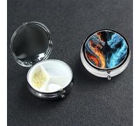 Ice and Fire Dragons Pill Box 3 Compartment Round Metal Pill Case for Purse & Pocket, Portable Medicine Organizer Travel Pillbox Daily Pill Container Holder to Hold Vitamins, Fish Oil