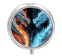Ice and Fire Dragons Pill Box 3 Compartment Travel Pill Organizer 3 Times A Day Cute Mini Pill Case for Purse & Pocket Portable Metal Medicine Box with Mirror Round Daily Medicine Vitamin Container